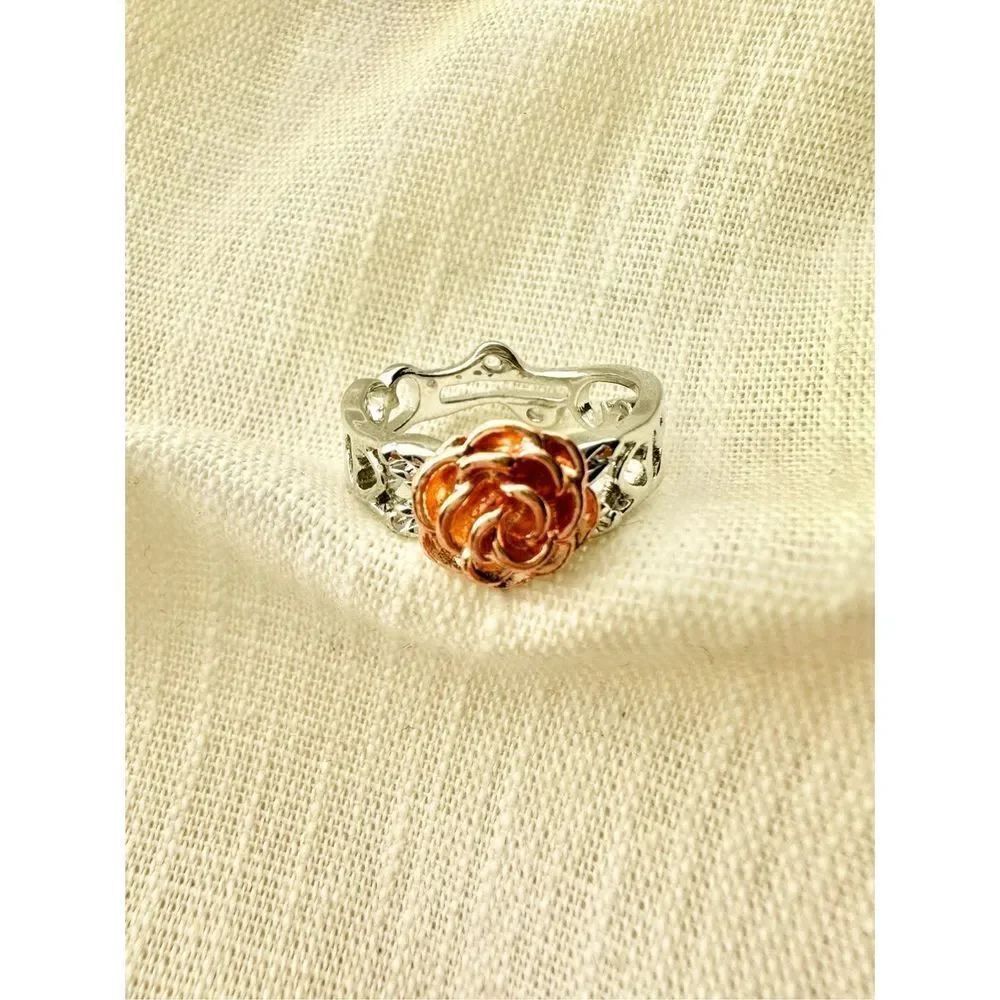 Rose gold and silver color rose bud ring